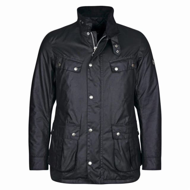 Barbour International Mens Duke Water Resistant Windproof Cotton Long Sleeve Wax Jacket Black BK91 male M