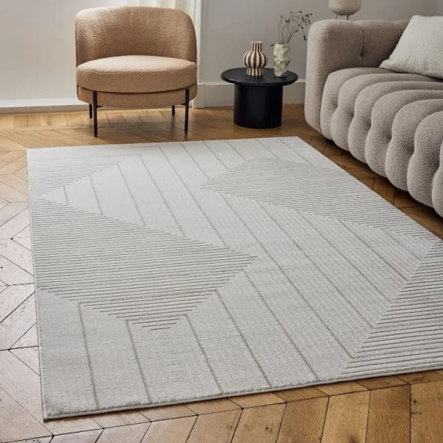THE RUGS Carmel Modern Area Rugs & Runners Geometric Stain Resistant in Beige Size: 80cm x 150cm Beige Unisex 80cm x 150 cm