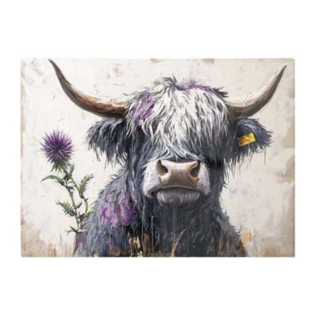 Warren Reed Designer Highland Cow Amongst Thistles Chopping Board