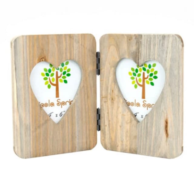 Nicola Spring Rustic Hearts Folding 2 Photo Frame - 4 X 6" - Natural