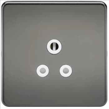 KnightsBridge 1G 5A Screwless Black Nickel Round Pin 230V Unswitched Electrical Wall Socket - White Insert