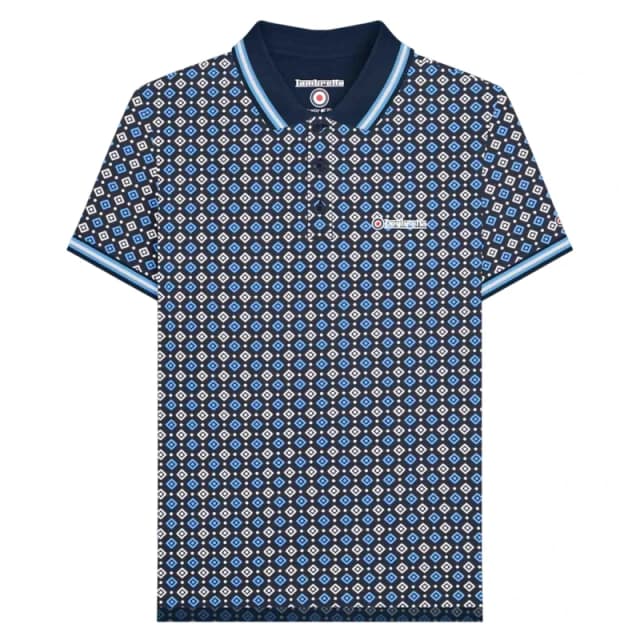 Lambretta Lambretta Men SS25 Geometric Big & Tall Polo Shirt in Dark Navy Size: 3X-Large Dark Navy XXXL Male 5063703817394