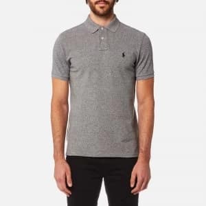Polo Ralph Lauren Mens Custom Slim Fit Mesh Polo Shirt - Canterbury Heather - L - Grey