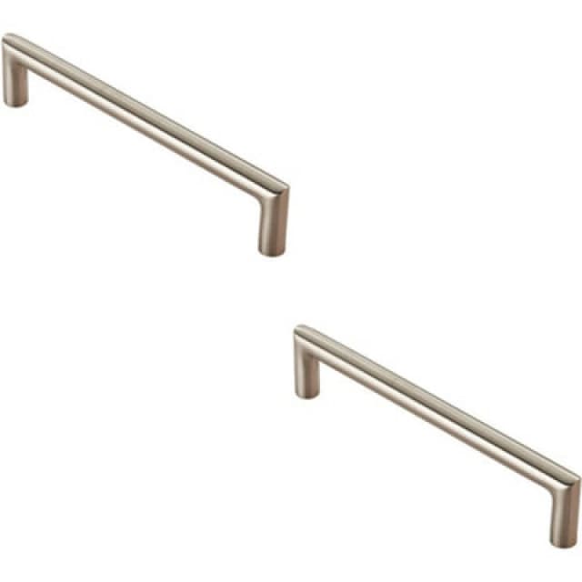 Loops 2x Mitred Round Bar Pull Handle 138 x 10mm 128mm Fixing Centres Satin Steel Metallics unisex