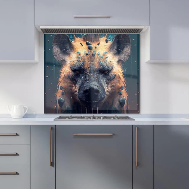Warren Reed - Designer Hyena Face Splashart Dark Background Kitchen Splashback in Brown Size: 600mm x 750mm Brown Unisex 600mm x 750mm