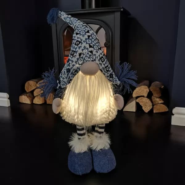 60cm Battery Operated Light up Christmas Gonk with Telescopic Legs in Light Blue
