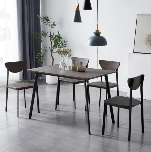 MCC DIRECT Dining Table and Chairs Set Metal Wood Effect Table Dining Set 4 Chairs Blake TS3126