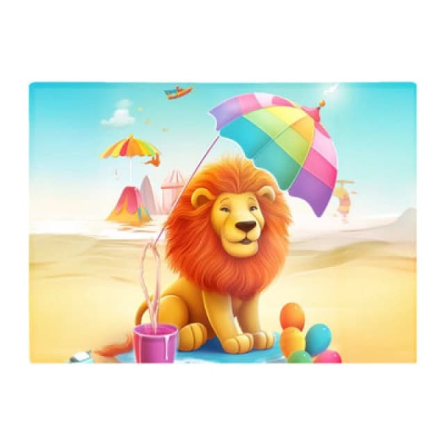 Warren Reed Designer Lion On A Beach Holiday Glass Chopping Board