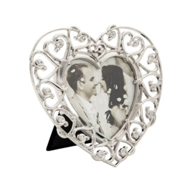 Happy Homewares Heart Themed 4X4 Silver Picture Frame With Small Diamante Crystals