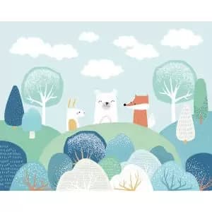 Woodland Friends Blue Wall Mural - 3m x 2.4m