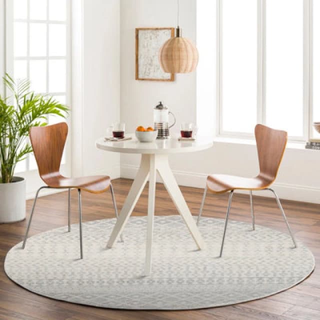 Livabliss Round Scandi Geometric Light Grey/white Mila Area Rug 160 X 160 Cm - Easy Care, Non Shedding, Ideal For Living Room & Bedroom