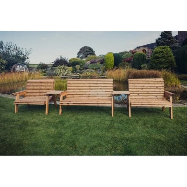 Churnet Valley Garden Furniture Ltd Valley 7 Seat Set 1X3B 2 X 2B Straight Tray - Timber - Fully Assembled in Brown Brown Unisex