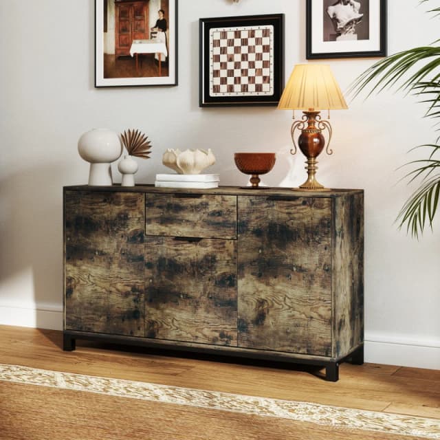 HOMCOM Sideboard, Industrial Storage Cabinet for Living Room, Rustic Brown Brown