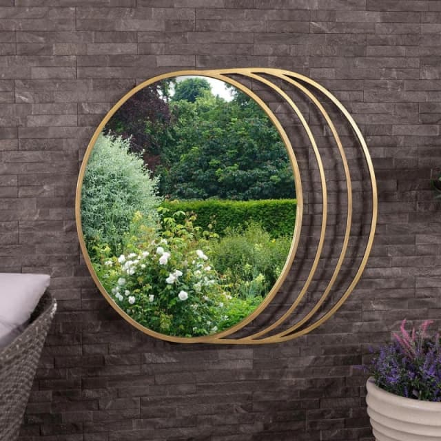 Charles Bentley Prague Round Mirror Gold Coloured Weather Resistant Wall Mount Gold Unisex