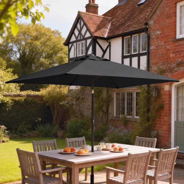 OUTSUNNY Garden Parasol, Outdoor Umbrella with Tilt Function in Black Size: 3m x 2m Black Unisex 3m x 2m