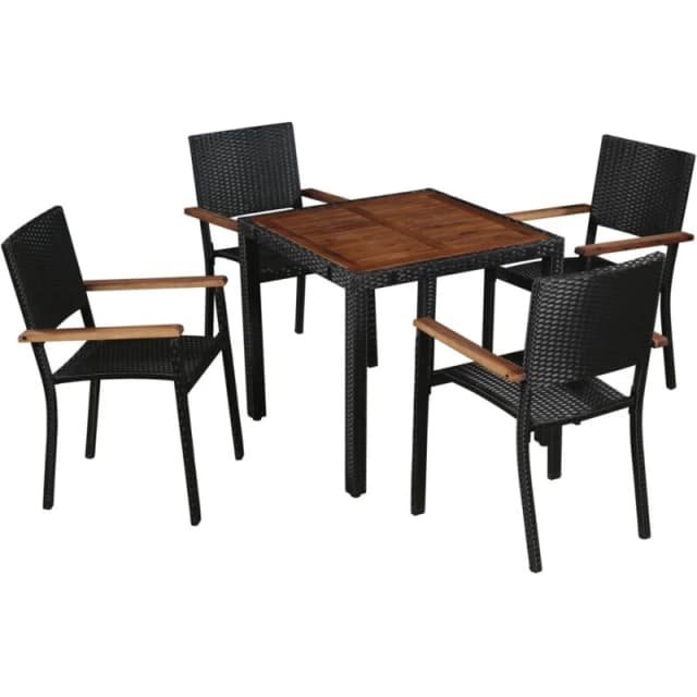 vidaXL Solid Acacia Wood and Poly Rattan Outdoor Dining Set 5 Piece Furniture
