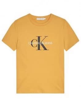 Boys, Calvin Klein Jeans Kids Monogram Logo T-Shirt - Yellow, Size 10 Years