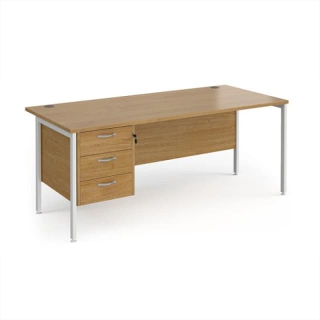 Maestro 25 Office Desk Rectangular Desk 1800mm With Pedestal Oak Top With White Frame 800mm Depth Maestro 25 MH18P3WHO Oak MH18P3WHO