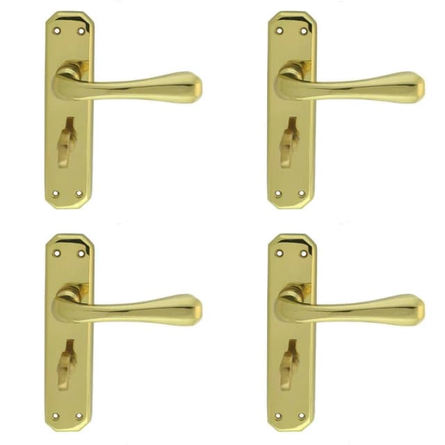 Loops 4x PAIR Heavy Duty Lever on Angular Bathroom Backplate 180 x 40mm Polished Brass Metallics