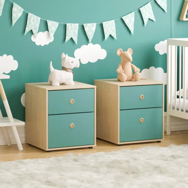 Lassic Neptune 2 Drawer Bedside Table Set of 2 Blue & Oak unisex One Size