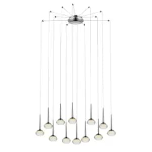 Contemporary LED Cluster Pendant Ceiling 12 Light Chrome, Glass 3000K