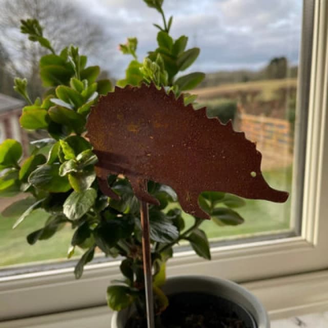 Poppy Forge Hedgehog Pot Stake (Pack Of 3) - Bare Metal/ready To Rust - H23 Cm