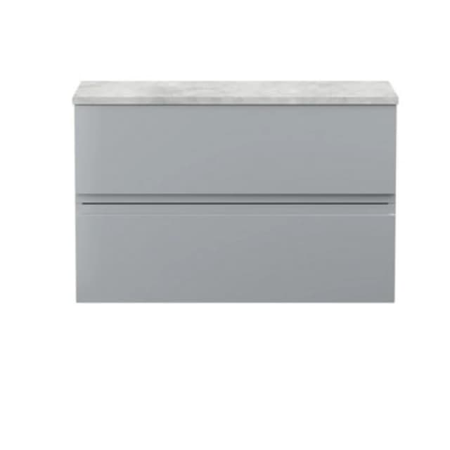 Nuie Hudson Reed Urban Wall Hung Countertop Basin Unit, 2 Soft Close Drawers Vanity Unit And Bellato Grey Worktop In Satin Grey, 800mm