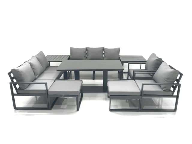 Fimous Garden Sofa Set Aluminium Furniture Rising Dining Tabe Set with 2 Chair 2 Big Footstools 2 Side Table Dark Grey Dark Grey Unisex