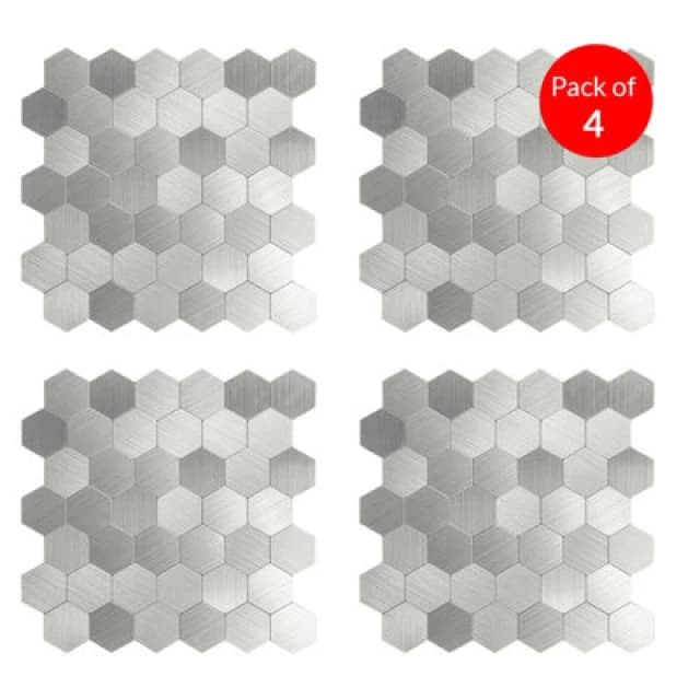 Ener-J Large Hexastyle Aluminum Peel And Stick Tile Size:290 X 288 X 4mm (Pack Of 4)