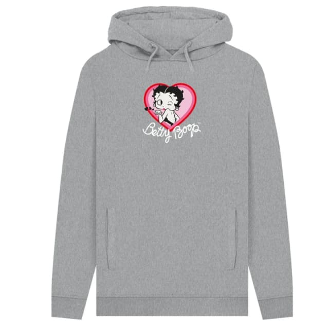 Betty Boop Mens Blow A Kiss Hoodie in Grey Size: Small Grey Male S