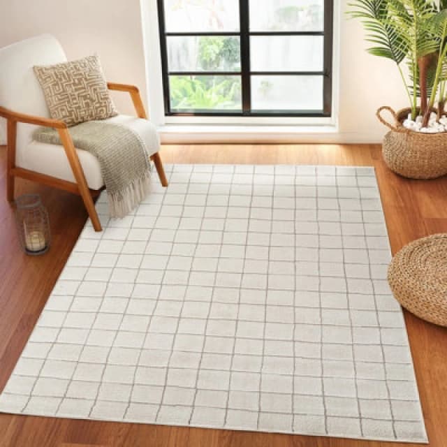 Livabliss Our Pnw Home-Cascade Ivory Brown Modern High Pile Living Dining Rug Size: 200cm x 275cm Ivory Unisex 200cm x 275 cm