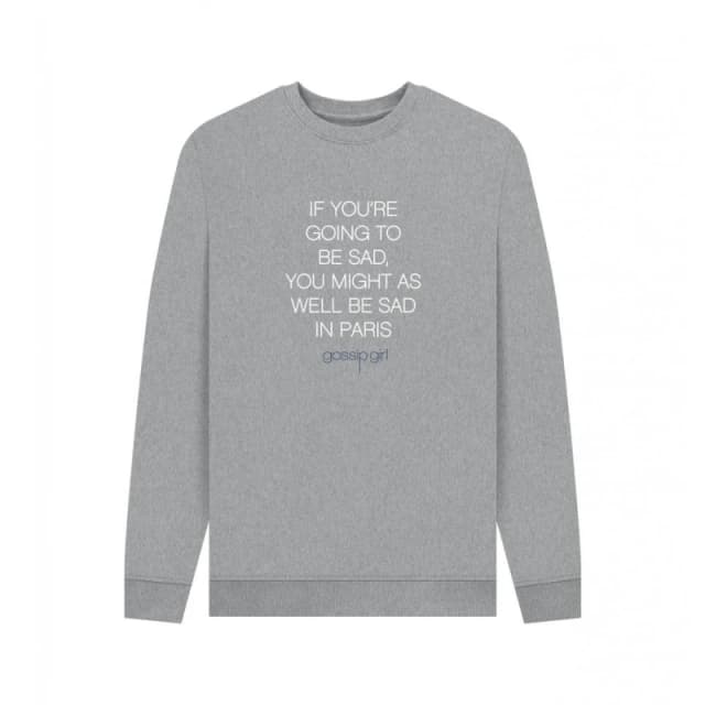 Gossip Girl Mens Sad In Paris Graphic Sweatshirt in Light Grey Size: Small Light Grey Male S