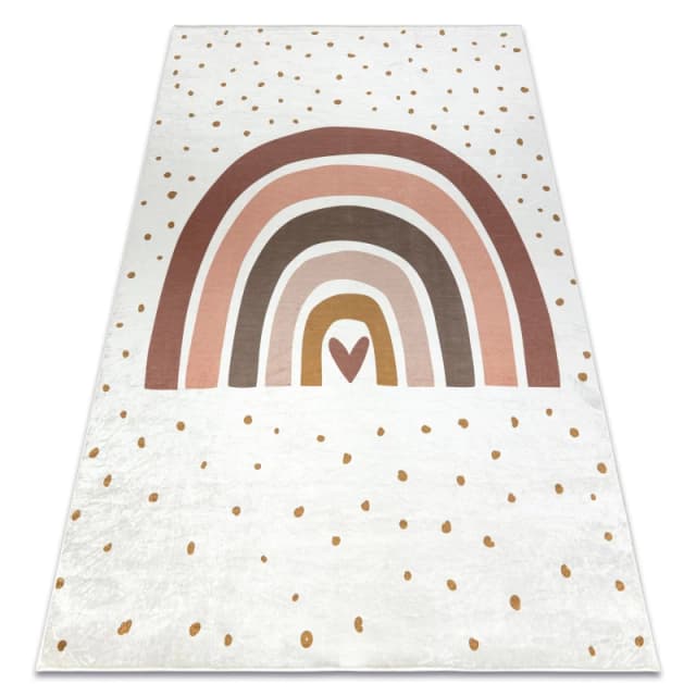 RugsX Bambino 46960 Washing Carpet Rainbow, Dots For Children Anti Slip - White / Brown 120X170 Cm