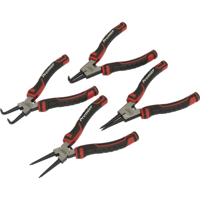 Loops 4 Piece 180mm Circlip Pliers Set - Spring Loaded Jaws - Forged Non-Slip Tips Multi