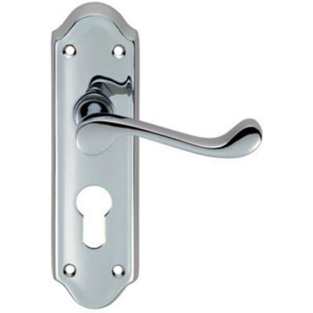 Loops PAIR Victorian Upturned Lever on Euro Lock Backplate 168 x 47mm Polished Chrome Multi