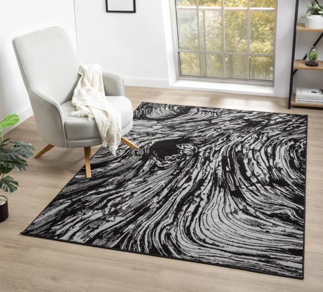 Obsidian Modern Low Pile Area Rug - Whirlpool Design Grey 200Cm X 290Cm
