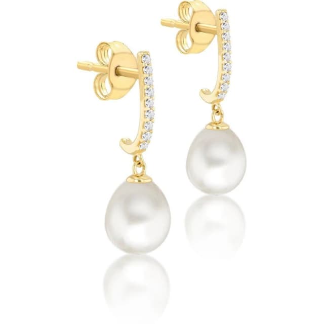 Be You 9ct Gold Fresh Water Pearls CZs Drop Stud Earrings Yellow Gold female One Size