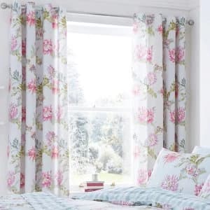 Catherine Lansfield Chrysanthemum Check Eyelet Curtains - Duck Egg