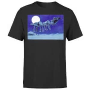 Star Wars Christmas ATAT Darth Vader Sleigh Black T-Shirt - L - Black