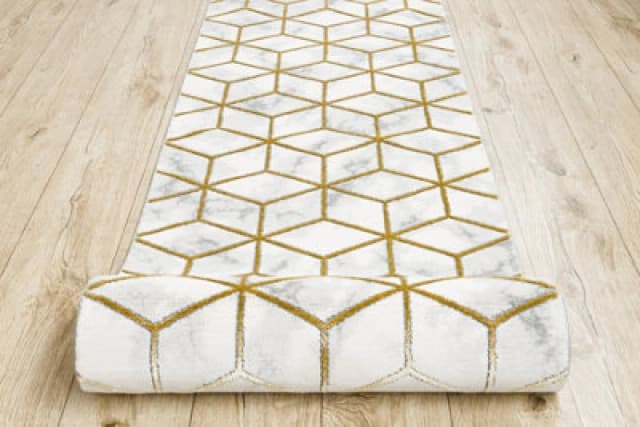 RugsX Exclusive Emerald Runner 1014 Glamour, Stylish Cube Cream / Gold 70 Cm 70X100 Cm