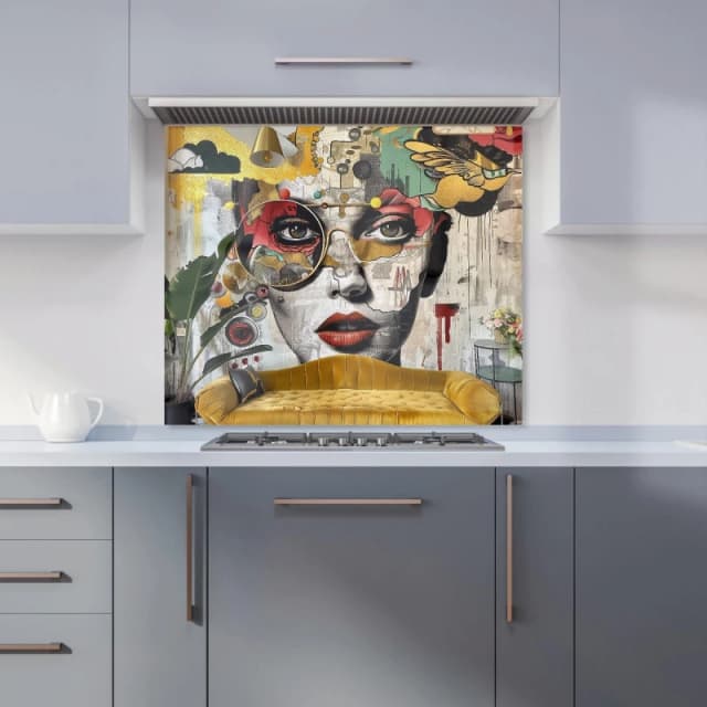 Warren Reed - Designer Abstract Face Behind Sofa Kitchen Splashback Size: 700mm x 650mm Multicolor Unisex 700mm x 650mm