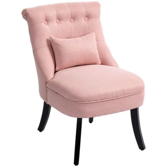 HOMCOM Fabric Single Sofa Upholstered with Pillow Wood Leg Pink Pink