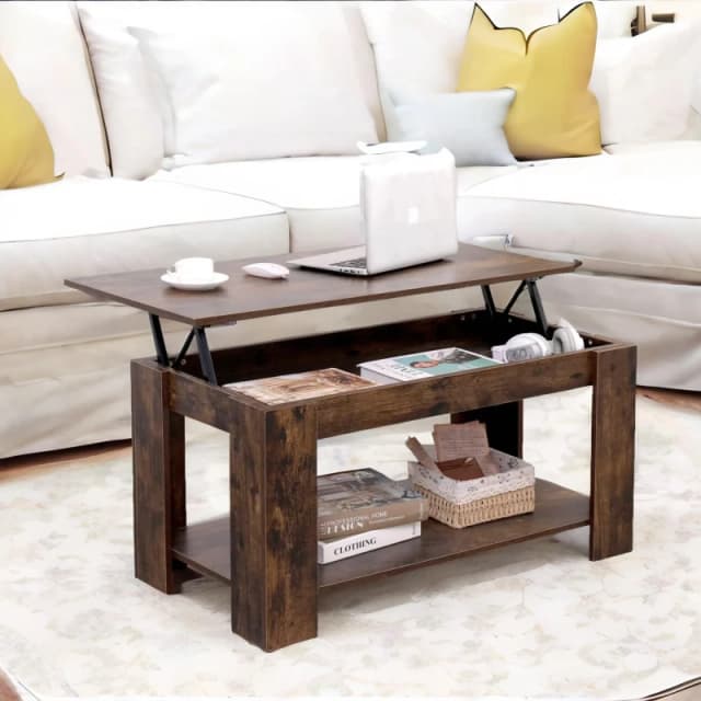 Rafaelo Mobilia Industrial Brown Lift Top Coffee Table With Hidden Storage in Dark Brown Dark Brown Unisex