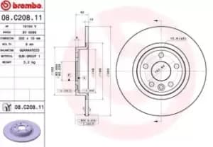 BREMBO Brake disc 08.C208.11 Brake rotor,Brake discs LAND ROVER,JAGUAR,Discovery Sport (L550),E-Pace (X540)