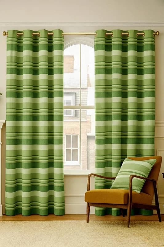 Homescapes Cotton Morocco Striped Green Curtains 167 X 182 Cm