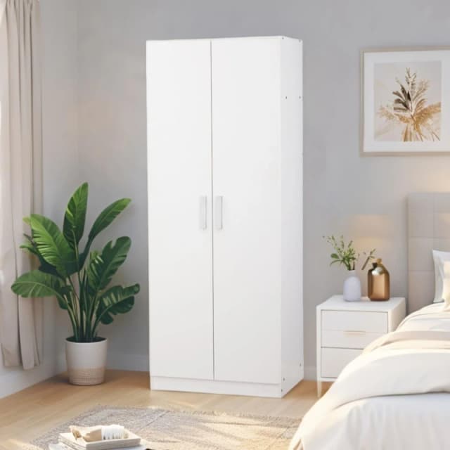 Home Source Arla 2 Door Wardrobe With Hanging Rail & Shelf Bedroom Storage White White Unisex