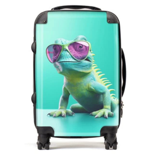 Warren Reed Designer Happy Splashart Iguana Wearing Glasses Suitcase - Cabin