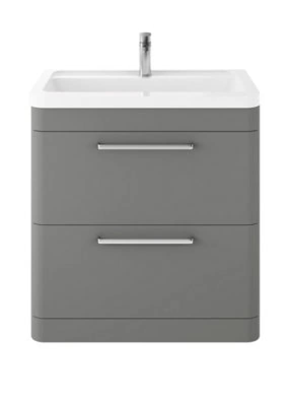 Nuie Hudson Reed Solar Floor Standing 2 Door Vanity Unit With Ceramic Basin, Durable Modern Vanity Unit In Cool Grey, 800mm