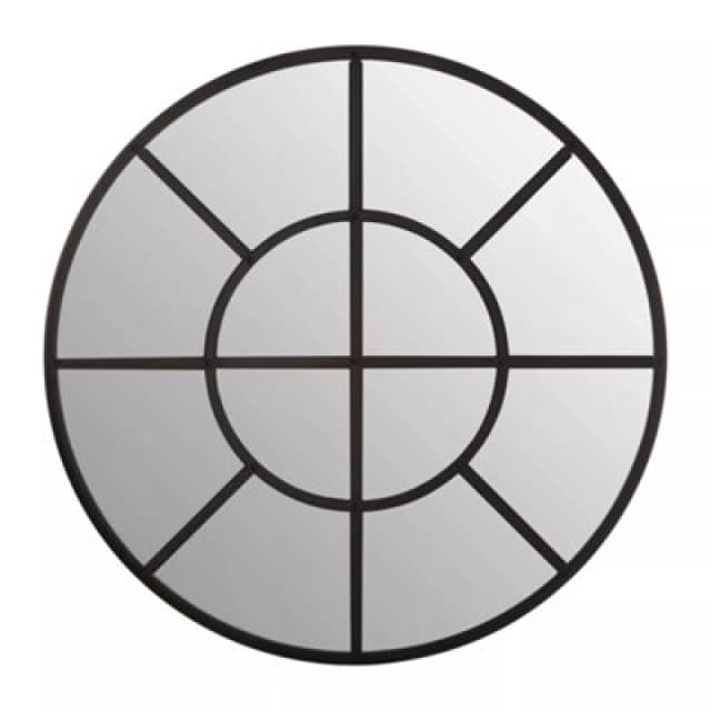 Orsina Black Finish Round Wall Mirror, Industrial Geometric Accent Mirror For Living Room, Sleek Metal Frame Mirror