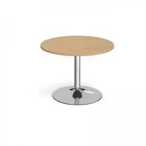 Trumpet base circular boardroom table 1000mm - chrome base and oak top